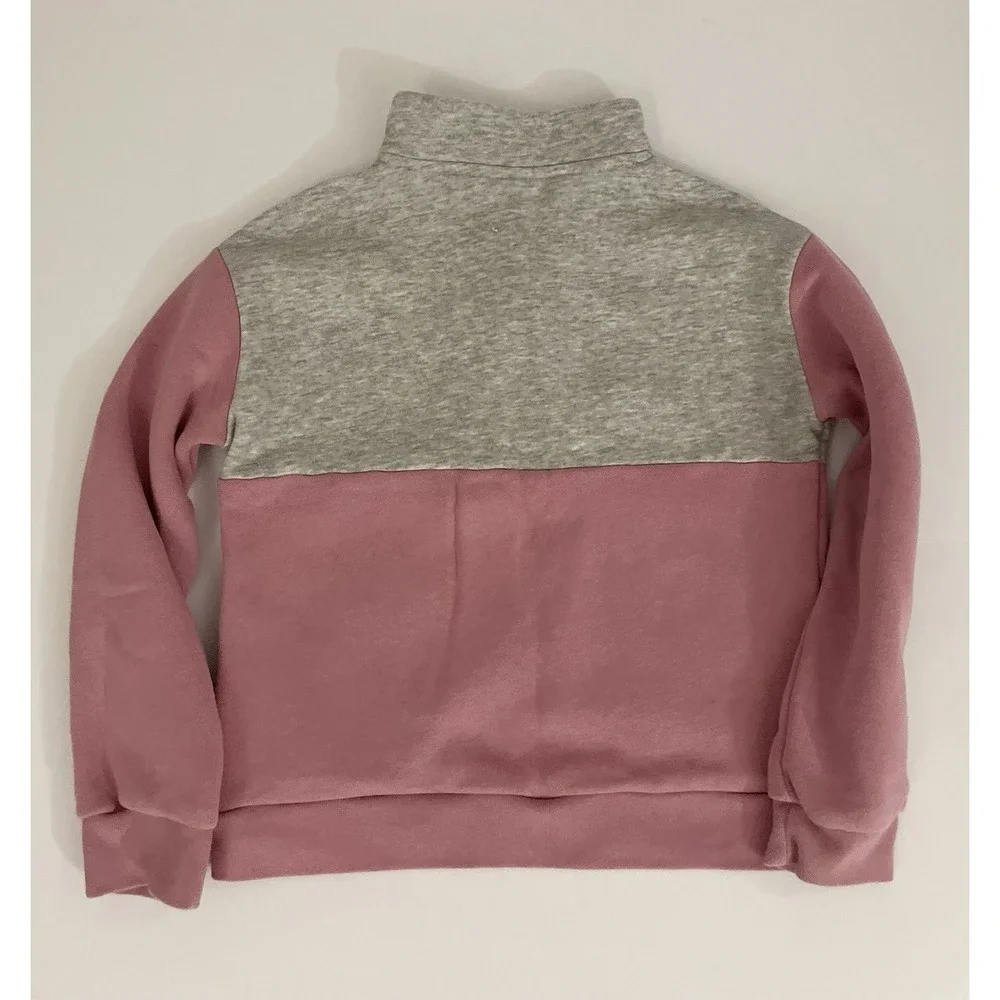 Nike Girls 1/2 Zip Fleece Sweatshirt Gray Pink Neon Green Size M 5-6 YRS
